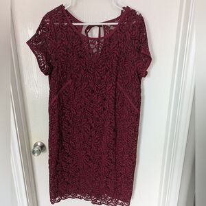 Loft Maroon Lace Overlay Dress Size 14